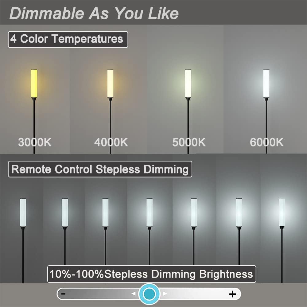 Floor Lamp with Remote Control,Bright Floor Lamps for Living Room/Bedroom/Office, Stepless Adjustable 3000K-6000K Colors and 10-100% Brightness,Standing Light with Foot Switch (Black) - Image 3