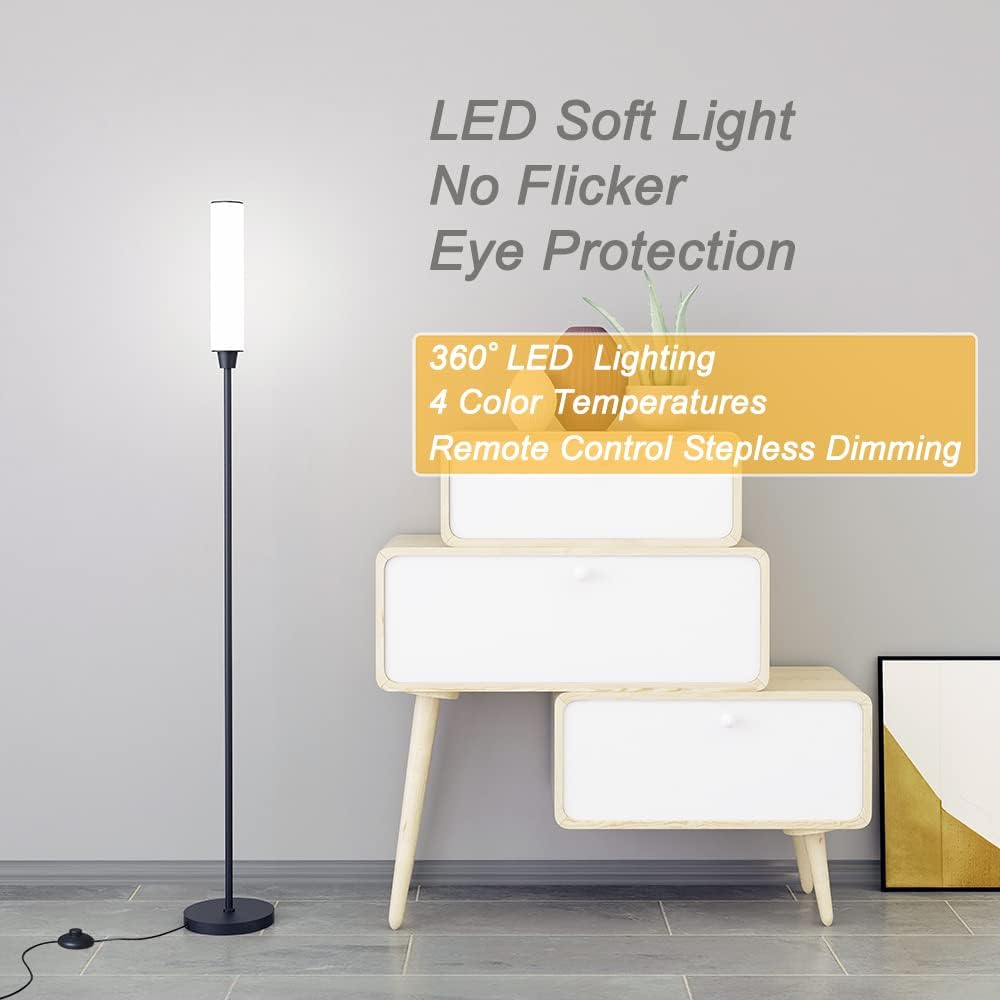Floor Lamp with Remote Control,Bright Floor Lamps for Living Room/Bedroom/Office, Stepless Adjustable 3000K-6000K Colors and 10-100% Brightness,Standing Light with Foot Switch (Black) - Image 4